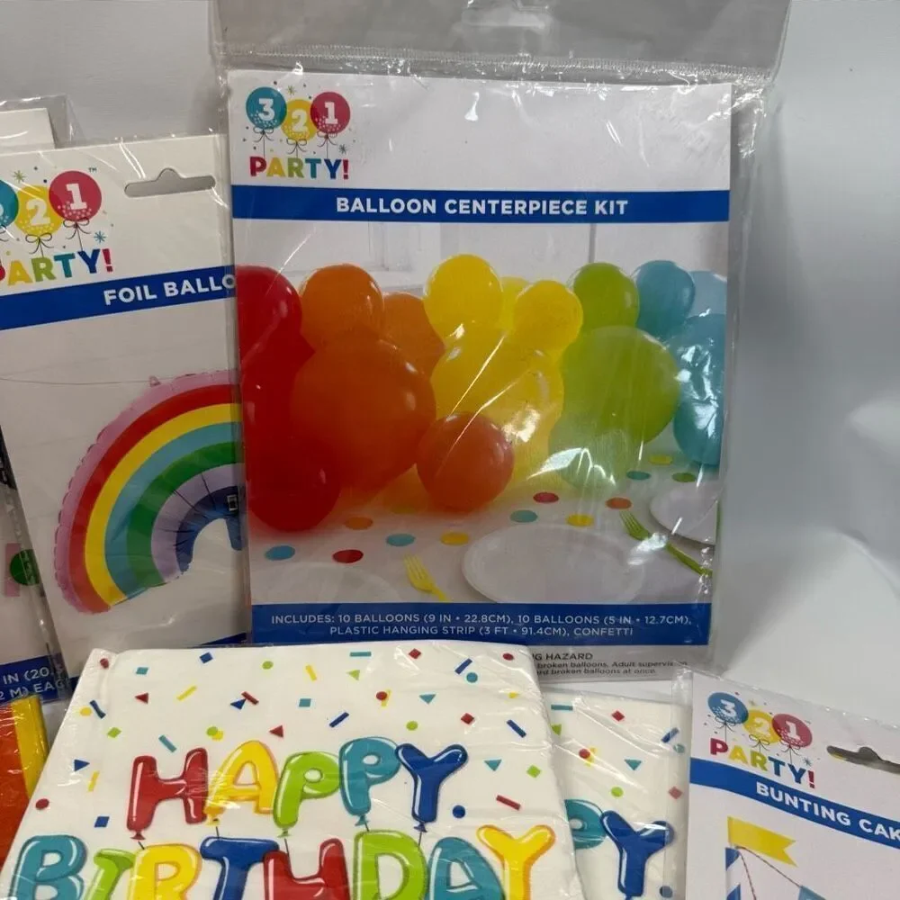 D40 Party Decorations- 9 piece Birthday Rainbow, Flag large and small